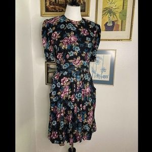 Vintage 1980s Romantic Cottage Core Black Dress